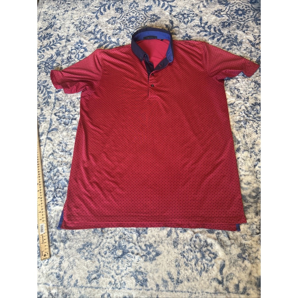Greyson Polo Golf Shirt Men L Red Navy Arrow Print Stretch Pullover Short Sleeve